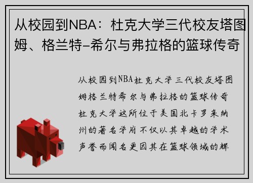 从校园到NBA：杜克大学三代校友塔图姆、格兰特-希尔与弗拉格的篮球传奇